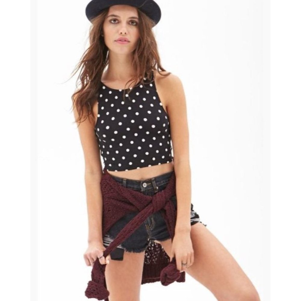 renfrew polka dot crop tank top tunic tee black white